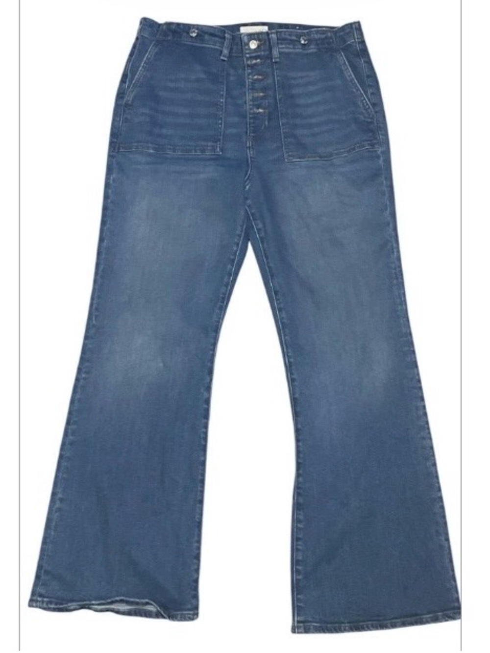 Loft Size 12 (31) Blue Button Fly Jeans Flare Bottom EUC